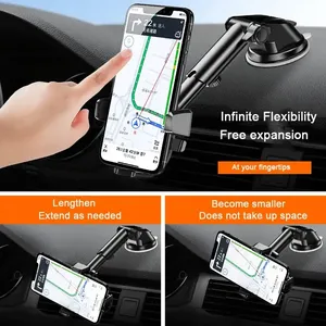 Support de téléphone portable pour voiture à ventouse, décor en fibre de carbone, support de téléphone à verrouillage automatique 360° °   Support rotatif pour pare-brise et tableau de bord - Product Image 6