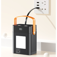Batterie externe haute capacité à charge rapide 22,5 W, câbles micro USB et type-C détachables, lampe torche LED, poignée de transport, camping