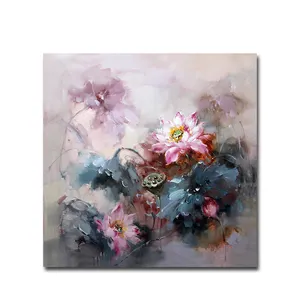 Kustom Cat Air Abstrak Lotus 50% Dilukis Tangan Seni Kanvas Lukisan Minyak Lukisan Bunga untuk Ruang Tamu Dekorasi Dinding