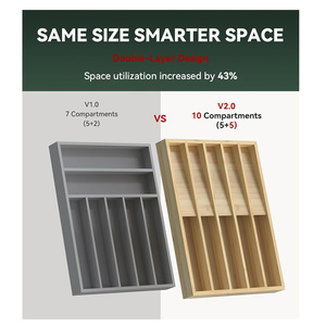 Bamboo Drawer Organizer Rectangular 18L Compartmentalized <b>Storage</b> <b>Box</b> For <b>Kitchen</b> Bedroom Tableware Silverware - Product Image 3