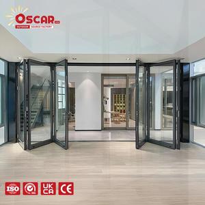 Üçlü Camlı Alüminyum Cam Balkon Katlanır Sürme Kapılar Katlanabilir Köşe Modern Ofis Binası Katlanır Kapı - Product Image 1