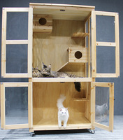 Villa moderne de luxe extra large en bois massif pour chats, niche intérieure et extérieure pour animaux de compagnie avec fermeture à bouton, nid pour chiens et chats