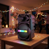 Altavoz Inalámbrico ABS-8102 de 8 Pulgadas con Bajos Profundos, Luces LED RGB Aura, Karaoke Familiar, Logotipo Personalizado de Fábrica, Entrega en 7 Días, Nombre BT