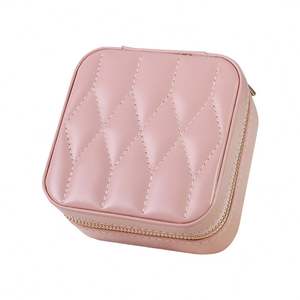Wholesale Small Travel Square PU Leather Jewelry Box Women Portable Earrings Ring Organizer Case with <b>Mirror</b> - Product Image 1