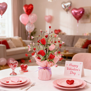 DAMAI Valentine's Day Tulip Desktop Mini Tree Floral Arrangement <b>Spring</b> Tulip Bouquet for Wedding Party Romantic Table <b>Decor</b> - Product Image 1