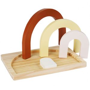 Juguete de madera natural para bebés, arco de madera creativo, bloques de rompecabezas apilables de arcoíris, seguros para niños - Product Image 6