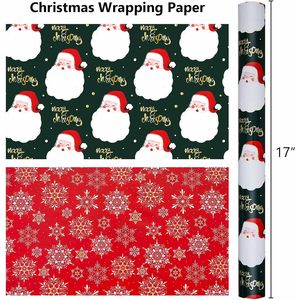 MAYPLUSS Christmas <b>Wrapping</b> <b>Paper</b> 17in X 33ft Green Santa Claus Gold Merry Christmas Art <b>Paper</b> Gift Wrap - Product Image 4