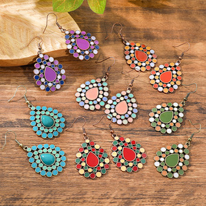 Boucles d'oreilles pendantes Bohemia en alliage plaqué bronze antique, forme goutte d'eau, ensemble de bijoux de fête pour femmes - Product Image 1