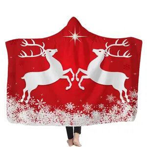 Soft Fleece Wearable Hooded Blanket Rug Print Promotional Custom Logo Personalized Cool Santa Christmas 100% Polyester Modern