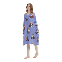 Usine en gros loutre imprimer été doux Cool écologique respirant surdimensionné longues femmes en vrac violet sommeil t-shirt avec poches