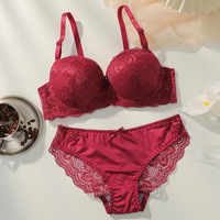 Set Lingerie Wanita Seksi Berbahan Jersey dengan Renda, Bra dan Celana Dalam Motif Bunga, Bra Push Up Transparan yang Lucu