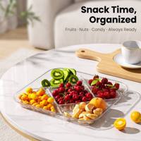 Duidelijke 5-delige snack schaal met compartimenten, geschikt voor fruit, noten, snoep, voor thuisgebruik in de keuken.