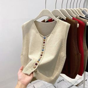 Gray Knitted Vest For Women <b>Spring</b> Rainbow Button Layered <b>Cardigan</b> Sweater Woolen Adult Size M L XL - Product Image 2