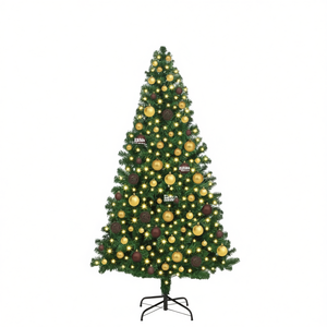 Sapin de Noël artificiel vert de 70,9 pouces avec éclairage LED blanc chaud, décoratif, pour les fêtes, avec base en PVC, acier et plastique - Product Image 1