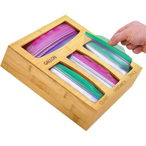 Bamboo Ziplock Bag Storage Organizer for Drawer food Storage Bag Organizer and Dispenser Compatible