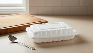 กล่องข้าวพลาสติก PP สีขาวแบบเรียบง่าย มีฝาปิด PP ขนาด 9x6 นิ้ว ใช้กับไมโครเวฟได้ ช่องเดียว - Product Image 2