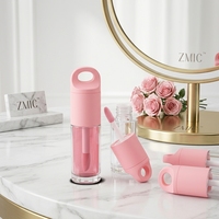 Tubes de brillant à lèvres roses avec breloques, flacon de brillant à lèvres transparent avec trou pour porte-clés, tube de rouge à lèvres liquide rond en plastique avec bouchon