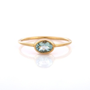 Meilleure vente Bague solitaire aigue-marine ovale naturelle en or jaune massif 14K Bijoux de naissance personnalisés pour hommes et femmes Mariage - Product Image 2