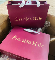 Boîte d'emballage pour cheveux bordeaux en matériaux recyclés avec logo personnalisé imprimé et estampage à chaud, sac en papier avec cordon de serrage pour extensions de cheveux