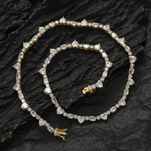 Collana Tennis alla Moda in Stile Hip Hop Europeo e Americano, in Ottone con Zirconi Intarsiati a Forma di <span class=keywords><strong>Cuore</strong></span> Ovale, per Coppie - Product Image 3