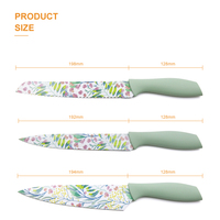 Vente chaude 6 pièces motif de plante pastorale ensemble de couteaux de cuisine revêtement antiadhésif en acier métal PP poignée Sandwich emballage blister