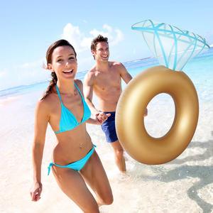 Inflatable Diamond Swimming Ring 110cm Gold With Blue Gem Design For Adults Resort Pool Float - Product Image 1
