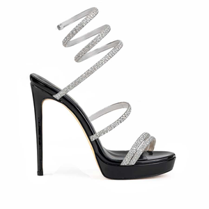 Sandali da Donna 2026 di Design, Neri Lucidi con Spirale Avvolgente alla Caviglia, Stile Elegante per Banchetti e Feste - Product Image 1