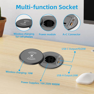 Multiprise de <span class=keywords><strong>bureau</strong></span> intelligente avec chargeur USB sans fil 80 mm, prise standard européenne, chargeur de table rond à encastrer - Product Image 3