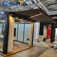 Pérgola Retráctil para Exteriores, Motorizada, de Aluminio, con LED, para Balcón, Material de PVC, Plegable