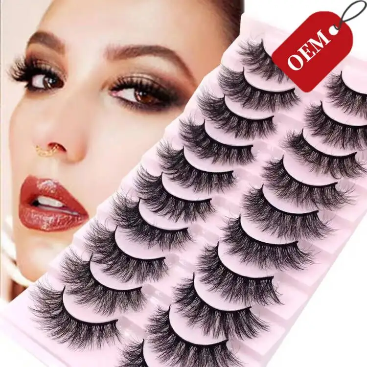 Natürliche Full Strip Nerz Wimpern Faux Wimpern 10 Paare Großhandel Anbieter 18mm 22mm 25mm 3d 5d kurze flauschige lockige Nerz Wimpern