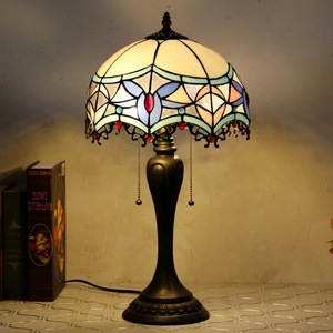 LongHuiJing Mediterranean Tiffany Style Stained Glass Lampshade Desk Lights Blue White Baroque Style <b>Table</b> <b>Lamps</b> - Product Image 1