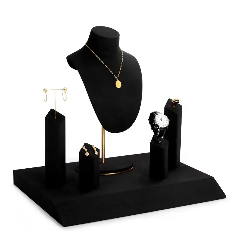 Présentoir de mannequin en métal noir pour boucles d'oreilles, bague et collier, conception personnalisée, vente en gros