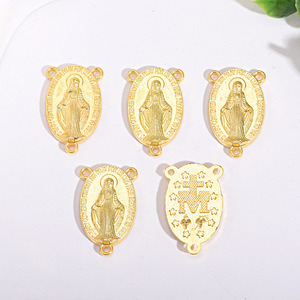Colgante de <span class=keywords><strong>Tres</strong></span> Orificios, Accesorios Cristianos de Moda, Cristal Ovalado, Virgen de Guadalupe, Colgante Milagroso de Metal - Product Image 1