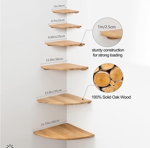 Hiện Đại Rắn Sồi Nổi Lưu Trữ Góc Đứng Treo Tường Đôi Tầng Thông Tư Nổi Kệ Gỗ Loa Góc Đứng - Product Image 6