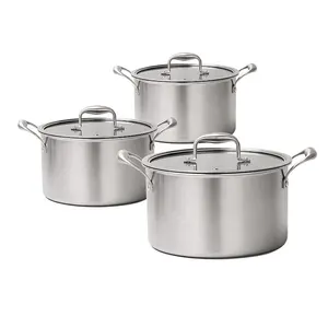 Cookware 2023 New Design OEM/ODM Tri-ply Stainless Steel 18-28cm Casserole Stock Pot Cooking Pots Cookware Set With Glass Lid