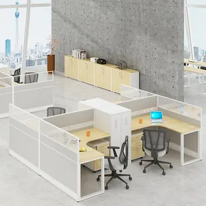 Newest design shape 4-seats office workstation modular furniture with glass partition