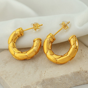 Pendientes de Aro en Forma de C, de Aleación de Zinc, Color Oro y Plata, con Textura Geométrica, Joyería de Moda para Fiestas, EH255 - Product Image 2