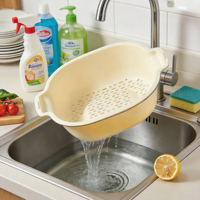 Dubbellaagse voedselveilige plastic groente- en fruitwasmand met afvoer, handmatig gereedschap T-6037