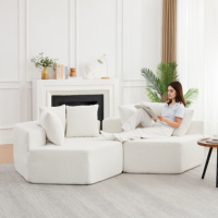 Canapé hexagonal de style moderne de 54 pouces, design modulaire ; ce canapé rembourré en chenille est idéal pour les salons, 2 pièces