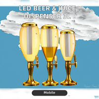 Distributeur de bière portable LED de haute qualité 3L Or Qualité alimentaire Alimenté par énergie solaire Robinet en céramique Réfrigération électrique/glace