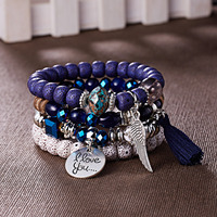 Ensemble de bracelets classiques en alliage tressé avec chaîne en argent et perles de Bodhi en pierre naturelle pour femme Unionen 1295 – Anniversaire