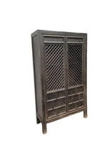 Armoire en bois sculptée noire, rustique, vieilli, Shabby, Chic, à deux portes