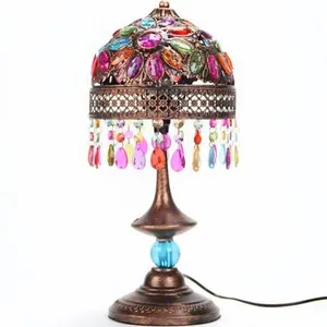 Brown Moroccan Jewelled Lantern Table Desk Lamp - Vintage Style Living Rooms & Bedrooms For Home Decoration
