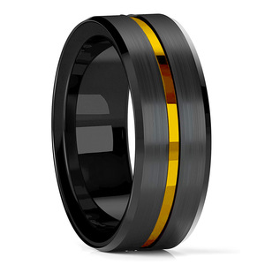 Trendy 8mm Gold Groove Abgeschrägte Kante Schwarz Wolfram Trau ringe Für Männer Schwarz Gebürsteter Stahl Verlobung sring Herren Ehering - Product Image 5