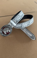 Ceinture en jean style western pour hommes et femmes avec motif rétro en relief, boucle en alliage et motif cheval, accessoire de mode