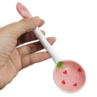 Cuillère à glace à dessert avec long manche en céramique, fleur 3D, meilleur prix pour Gril, rose, fraise, café, logo personnalisé