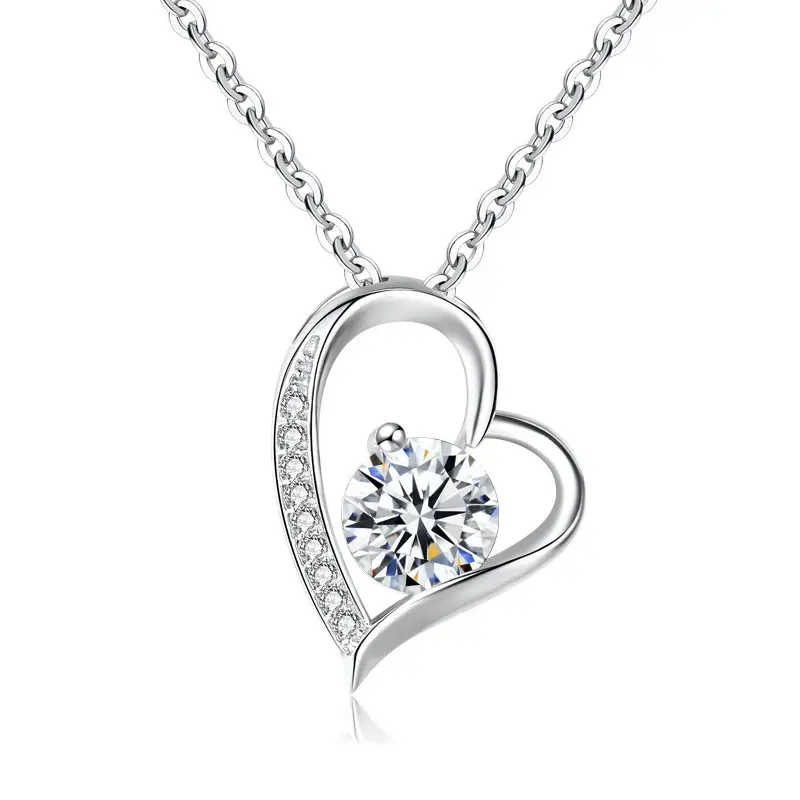 Ciondolo a forma di cuore in cristallo argento 925 a forma di cuore ciondolo a cuore Cz per donna regalo di nozze e regalo di compleanno collana in argento