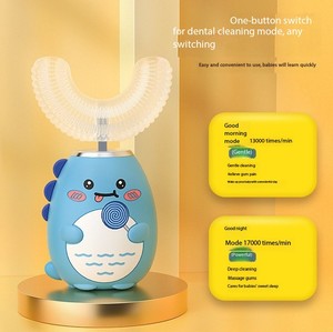 Cepillo de dientes eléctrico en forma de U para niños, cepillo de dientes de silicona inteligente con dibujos animados para niños, cepillo de dientes sónico recargable automático - Product Image 2