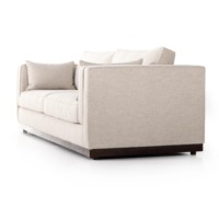 Canapé moderne en tissu couleur avoine 3 places avec accoudoirs à rail et base en bois, ensemble de meubles de salon pour appartement, maison, villa, hôtel, loft