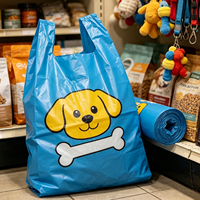 Sacs en plastique jetables type T-shirt, motif os de chien de dessin animé bleu, pour l'emballage de marchandises de stand de papeterie artisanale